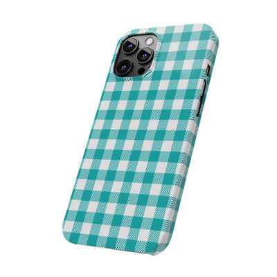 Slim Turquoise Gingham Gift for Her Cute Phone Cases for Iphone 16 Pro Max | iPhone 15 Case | iPhone 15 Pro Max Case, Iphone 14, 13, 12, 11, 10, 8, 7