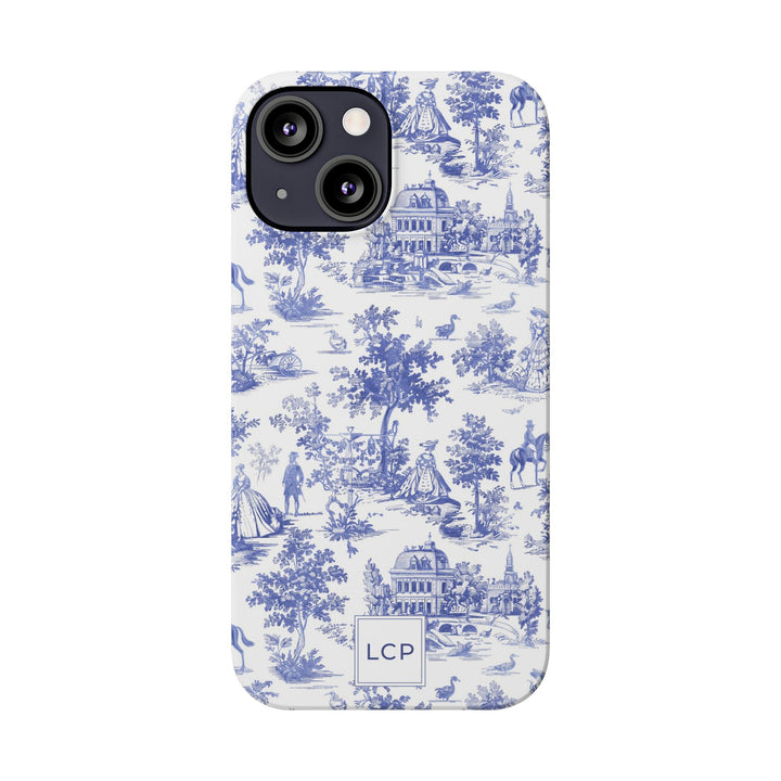 Slim Personalized Slim Blue Vintage French Toile Cute Phone Cases for Iphone 16 Pro Max | iPhone 15 Case | iPhone 15 Pro Max Case, Iphone 14, Iphone 14 Pro Max, Iphone 13 12 11 8 7 - Studio40ParkLane