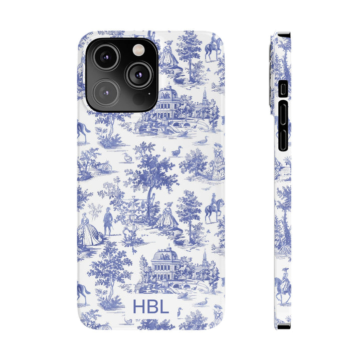 Slim Personalized Slim Blue Vintage French Toile Cute Phone Cases for Iphone 16 Pro Max | iPhone 15 Case | iPhone 15 Pro Max Case, Iphone 14, Iphone 14 Pro Max, Iphone 13 12 11 8 7 - Studio40ParkLane
