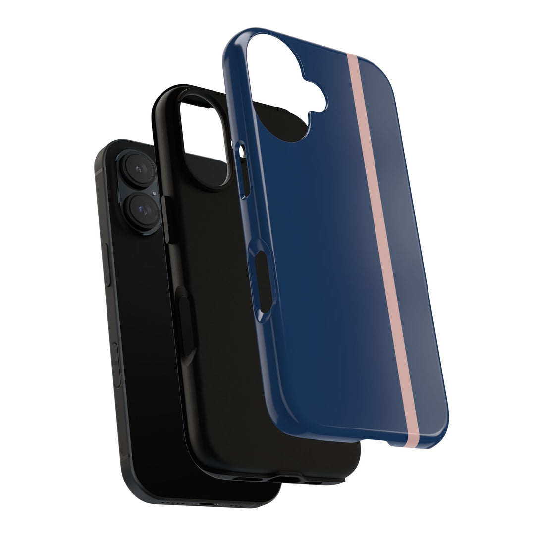 Tough Phone Case Navy Blue Orange Stripe iPhone 18 17 16 15 14 13 12 Pro Max Plus, Samsung Galaxy S26 S25 S24 Ultra Cute Preppy Sport - Studio40ParkLane