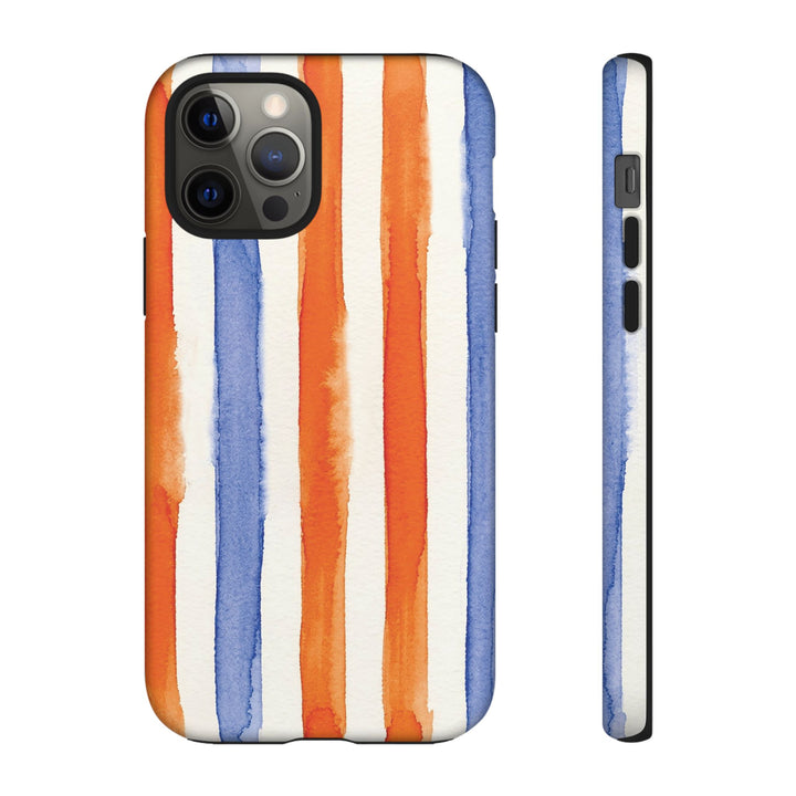 Tough Cute Blue Orange Stripes Phone Case, for IPhone 17 Pro Max | Iphone 17 Air, Iphone 16, IPhone 15, 14 13 12, Samsung Galaxy S26, S25, S24, S23 - Studio40ParkLane