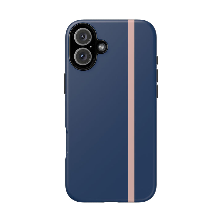 Tough Phone Case Navy Blue Orange Stripe iPhone 18 17 16 15 14 13 12 Pro Max Plus, Samsung Galaxy S26 S25 S24 Ultra Cute Preppy Sport - Studio40ParkLane