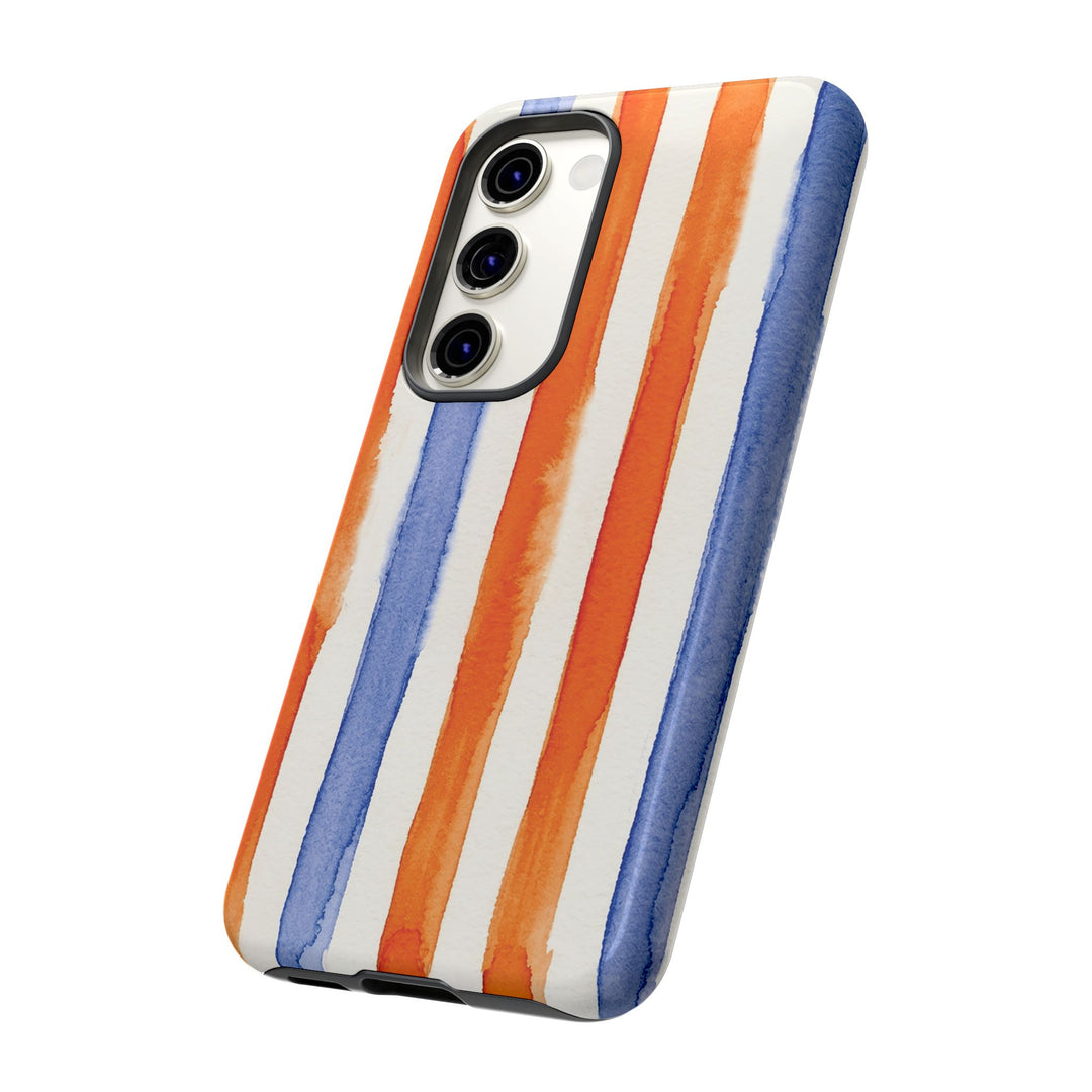 Tough Cute Blue Orange Stripes Phone Case, for IPhone 17 Pro Max | Iphone 17 Air, Iphone 16, IPhone 15, 14 13 12, Samsung Galaxy S26, S25, S24, S23 - Studio40ParkLane