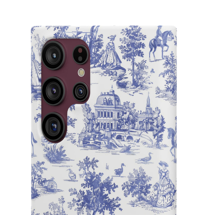 Sleek Snap Blue French Toile Cute Phone Case for iPhone 16 15 14 13 12 11 X Xs Max Xr Pro Plus Samsung Galaxy S24 S23 S22 S21 S20 Note Ultra