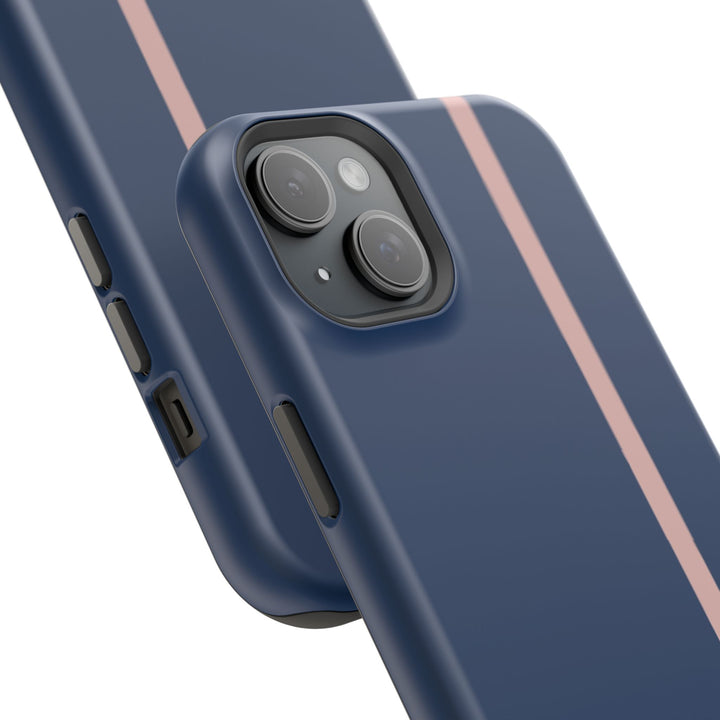 MagSafe Navy Blue Blush Pink Stripe Tough Phone Case iPhone 18 17 16 15 14 13 Pro Max Samsung Galaxy S26 Dual Layer Modern Luxury Cover - Studio40ParkLane