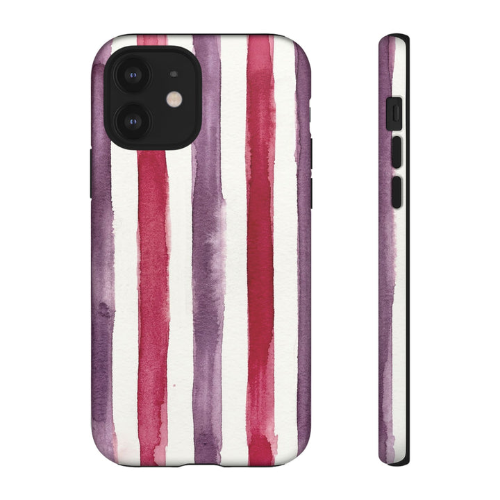 Tough Cute Wine Red Purple Stripes Phone Case, for IPhone 17 Pro Max | Iphone 17 Air, Iphone 16, IPhone 15, 14 13 12, Samsung Galaxy S26, S25, S24, S23 - Studio40ParkLane