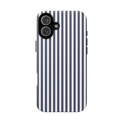 Tough Premium Navy Blue Stripes Phone Case Gift for Her - For Apple iPhone 16 Pro Max 16e iPhone 15 Pro iPhone Iphone 14 Plus 13 Pro 12 SE XR - Studio40ParkLane