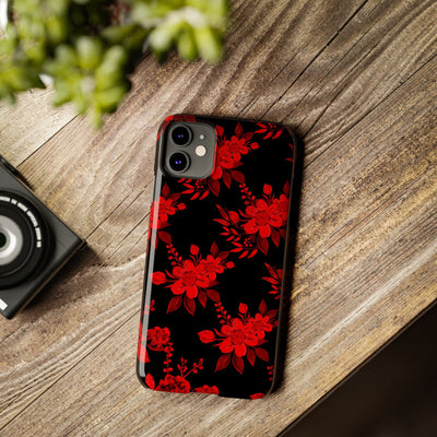 Slim Cute Phone Cases for Iphone - | iPhone 15 Case | iPhone 15 Pro Max Case, Iphone 14 Case, Iphone 14 Pro Max, Iphone 13, Red Black Flowers