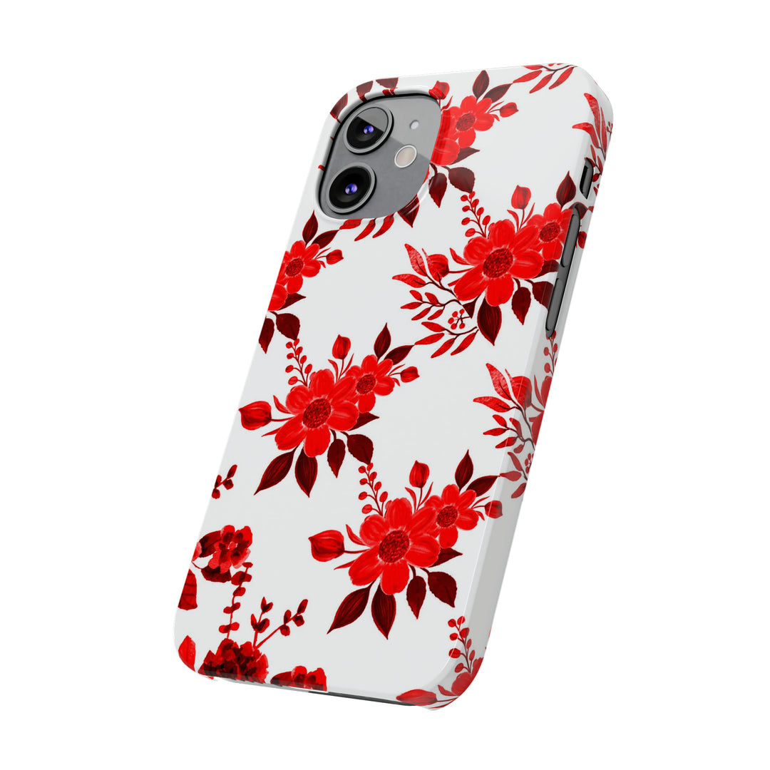 Slim Cute Phone Cases for Iphones - | iPhone 15 Case | iPhone 15 Pro Max Case, Iphone 14 Case, Iphone 14 Pro Max, Iphone 13, Red White Flowers - Studio40ParkLane