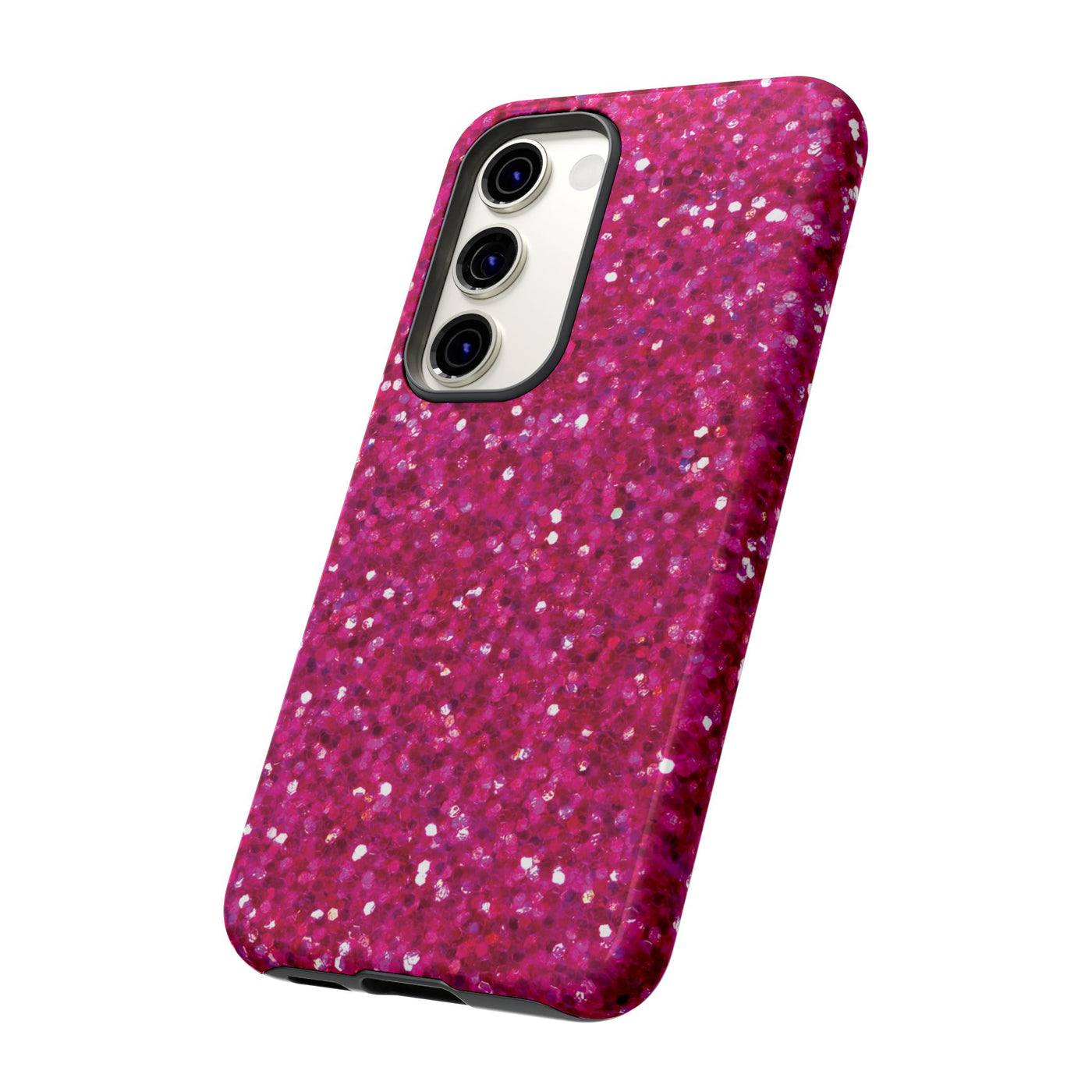 Chic Pink Faux Play on Glitter Effect Cute Phone Case, for IPhone 16 pro Max | Iphone 15, Iphone 14, IPhone 13 Case, 11 8 7, Samsung Galaxy S24, S23, S22, S21, 2 Layer Protection