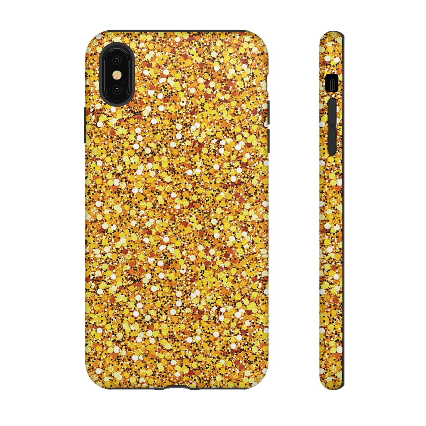 Chic Gold Faux Play on Glitter Effect Cute Phone Case, for IPhone 16 pro Max | Iphone 15, Iphone 14, IPhone 13 Case, 11 8 7, Samsung Galaxy S24, S23, S22, S21, 2 Layer Protection