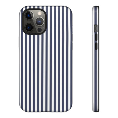 Tough Premium Navy Blue Stripes Phone Case Gift for Her - For Apple iPhone 16 Pro Max 16e iPhone 15 Pro iPhone Iphone 14 Plus 13 Pro 12 SE XR - Studio40ParkLane