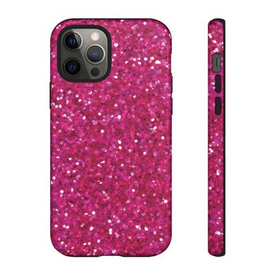 Chic Pink Faux Play on Glitter Effect Cute Phone Case, for IPhone 16 pro Max | Iphone 15, Iphone 14, IPhone 13 Case, 11 8 7, Samsung Galaxy S24, S23, S22, S21, 2 Layer Protection