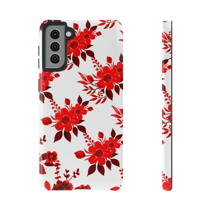Cute Samsung Phone Case | Aesthetic Samsung Phone Case | Galaxy S23, S22, S21, S20 | Red White Flowers, Protective Phone Case - Studio40ParkLane