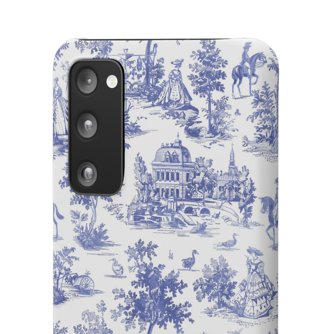 Sleek Snap Blue French Toile Cute Phone Case for iPhone 16 15 14 13 12 11 X Xs Max Xr Pro Plus Samsung Galaxy S24 S23 S22 S21 S20 Note Ultra
