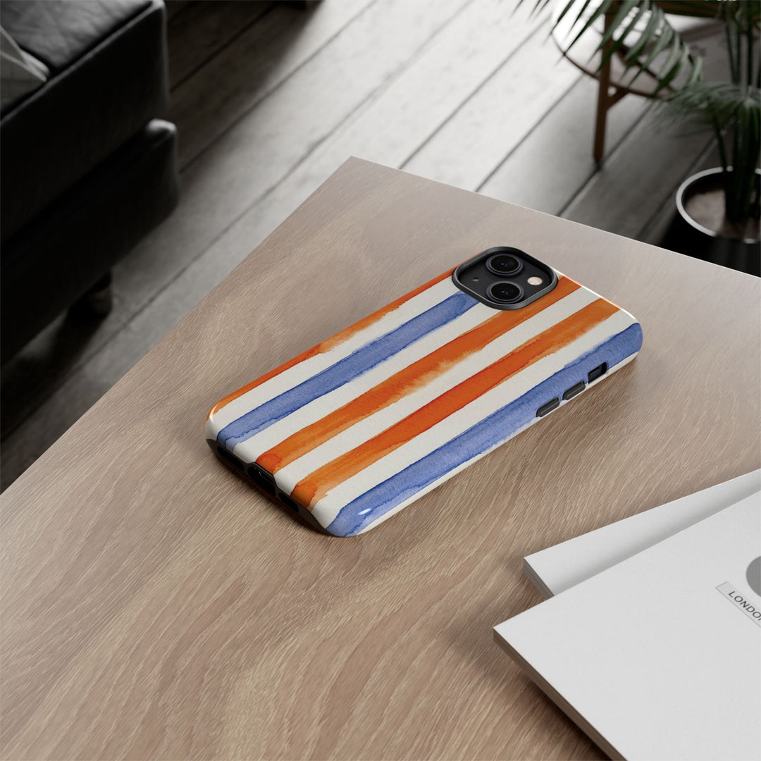 Tough Cute Blue Orange Stripes Phone Case, for IPhone 17 Pro Max | Iphone 17 Air, Iphone 16, IPhone 15, 14 13 12, Samsung Galaxy S26, S25, S24, S23 - Studio40ParkLane