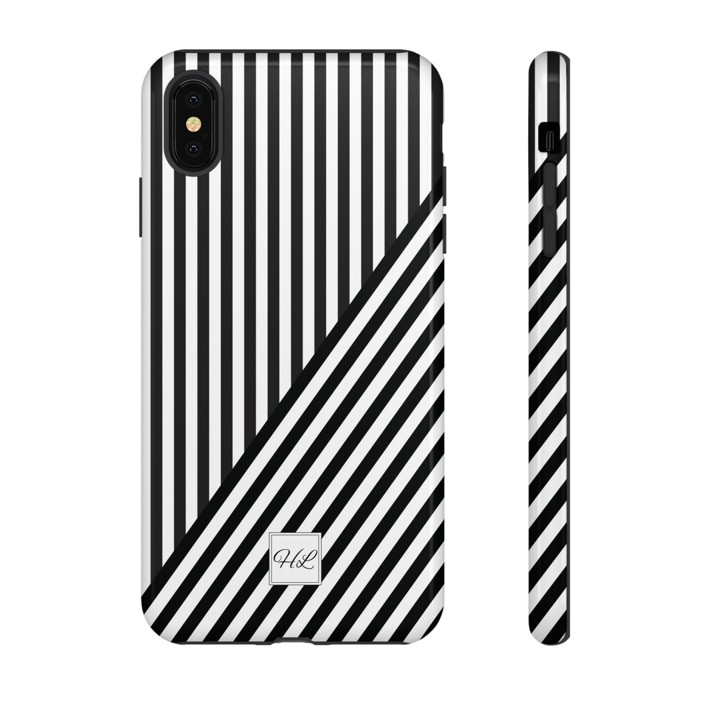 Custom Personalized Aesthetic Stripes Black White Tough Phone Case - For iPhone 17 Pro Max iPhone 16 Pro iPhone 15 Iphone 14 Plus 13 12 11 - Studio40ParkLane