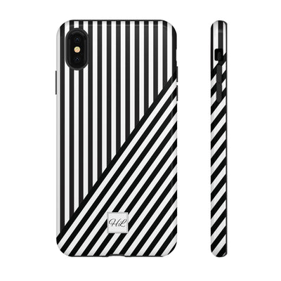 Custom Personalized Aesthetic Stripes Black White Tough Phone Case - For iPhone 17 Pro Max iPhone 16 Pro iPhone 15 Iphone 14 Plus 13 12 11 - Studio40ParkLane