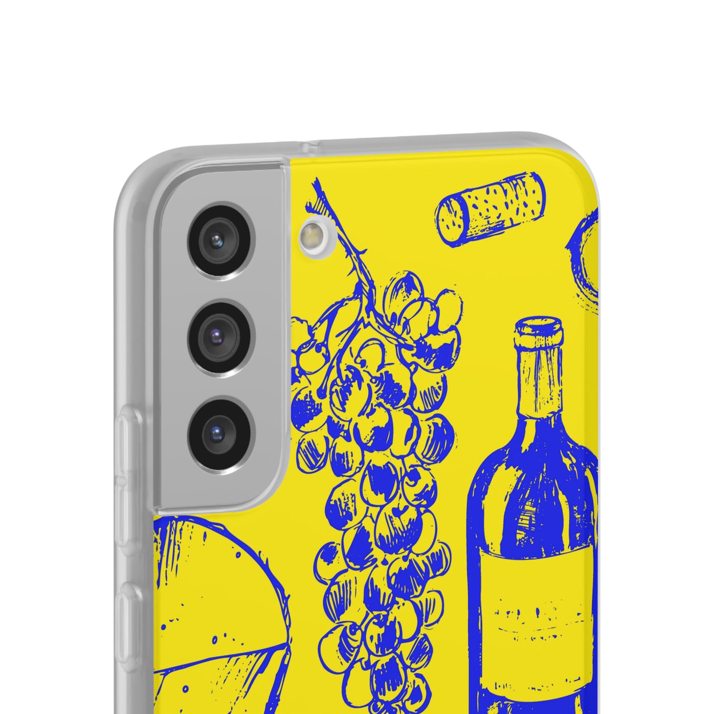 Cute Flexi Phone Cases, French Food Wine Yellow Blue, Compatible with Samsung Galaxy S23, Samsung S22, Samsung S21, Samsung S20, Galaxy S20 Ultra