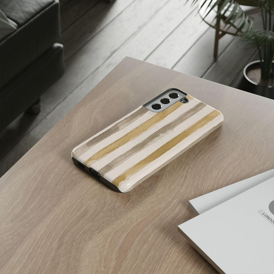 Tough Cute Brown Beige Stripes Phone Case, for IPhone 17 Pro Max | Iphone 17 Air, Iphone 16, IPhone 15, 14 13 12, Samsung Galaxy S26, S25, S24, S23 - Studio40ParkLane