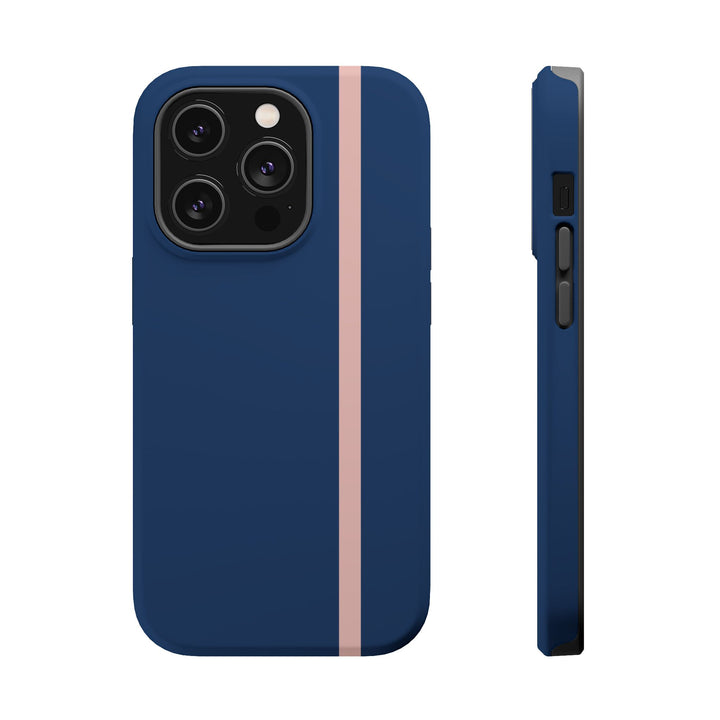 MagSafe Navy Blue Blush Pink Stripe Tough Phone Case iPhone 18 17 16 15 14 13 Pro Max Samsung Galaxy S26 Dual Layer Modern Luxury Cover - Studio40ParkLane
