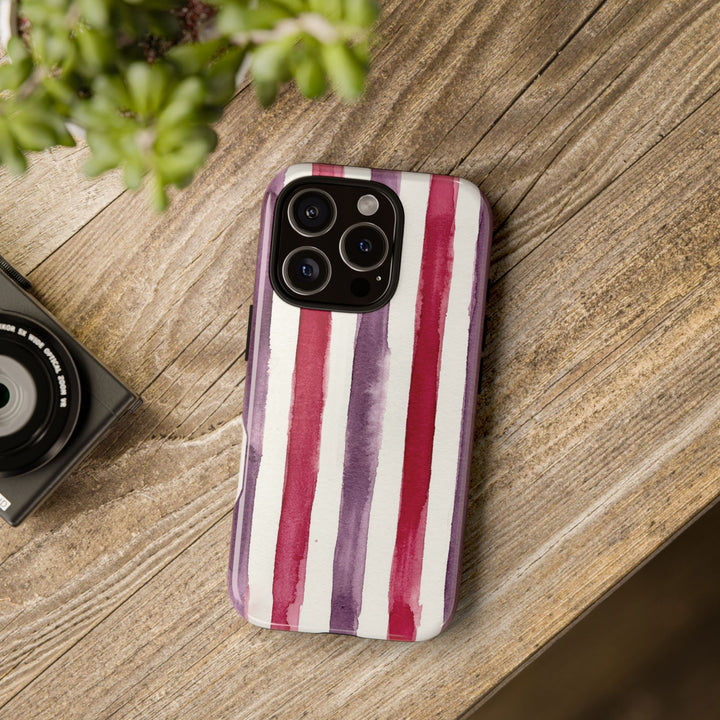 Tough Cute Wine Red Purple Stripes Phone Case, for IPhone 17 Pro Max | Iphone 17 Air, Iphone 16, IPhone 15, 14 13 12, Samsung Galaxy S26, S25, S24, S23 - Studio40ParkLane