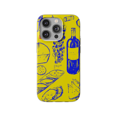 Cute Flexi Phone Cases, French Food Wine Yellow Blue, Compatible with Samsung Galaxy S23, Samsung S22, Samsung S21, Samsung S20, Galaxy S20 Ultra