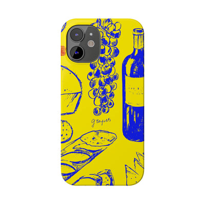 Slim Cute Phone Cases for Iphone  | iPhone 15 Case | iPhone 15 Pro Max Case, Iphone 14, Iphone 14 Pro Max, Iphone 13, French Food Wine Yellow Blue