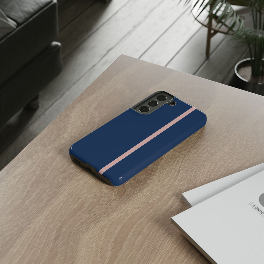 Tough Phone Case Navy Blue Orange Stripe iPhone 18 17 16 15 14 13 12 Pro Max Plus, Samsung Galaxy S26 S25 S24 Ultra Cute Preppy Sport - Studio40ParkLane