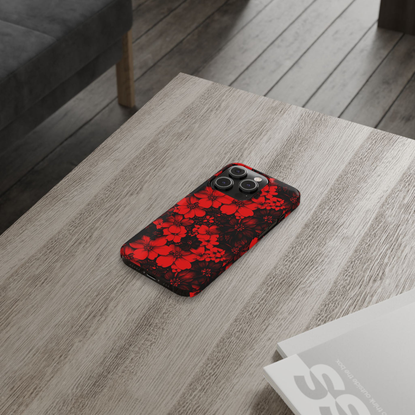 Slim Cute iPhone Cases - | iPhone 15 Case | iPhone 15 Pro Max Case, Iphone 14 Case, Iphone 14 Pro Max, Iphone 13, Red Black Flowers