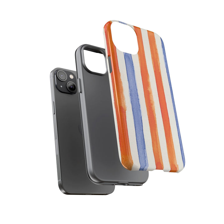 Tough Cute Blue Orange Stripes Phone Case, for IPhone 17 Pro Max | Iphone 17 Air, Iphone 16, IPhone 15, 14 13 12, Samsung Galaxy S26, S25, S24, S23 - Studio40ParkLane