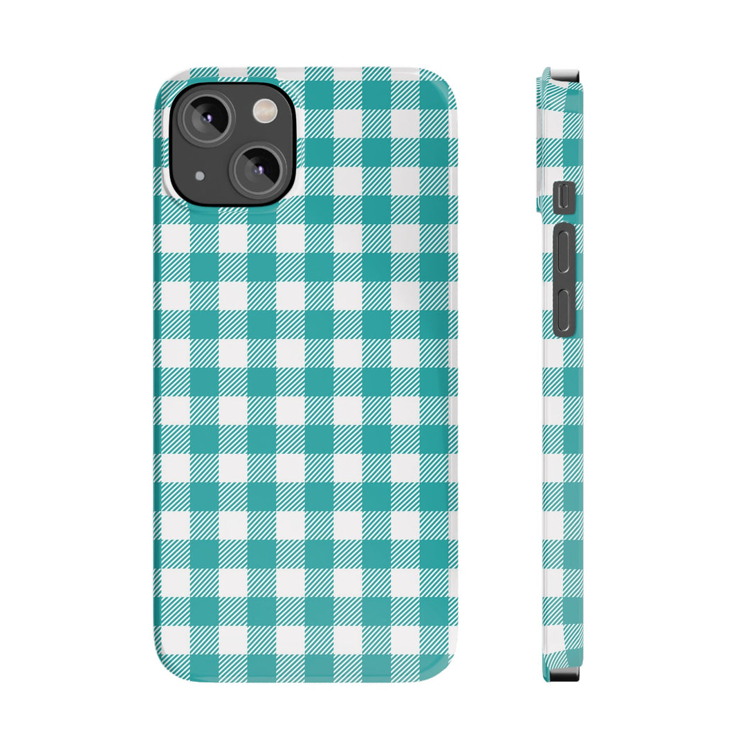 Slim Turquoise Gingham Gift for Her Cute Phone Cases for Iphone 16 Pro Max | iPhone 15 Case | iPhone 15 Pro Max Case, Iphone 14, 13, 12, 11, 10, 8, 7 - Studio40ParkLane