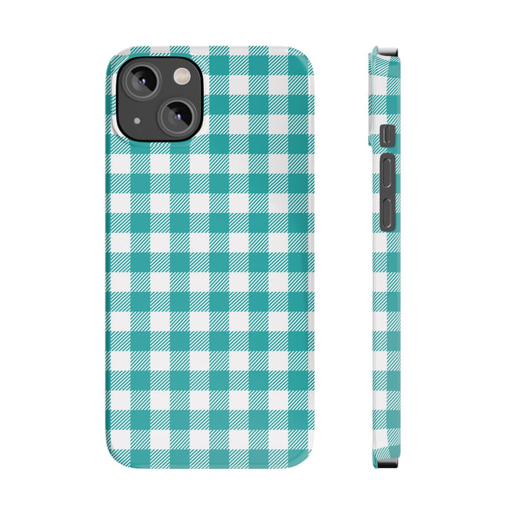 Slim Turquoise Gingham Gift for Her Cute Phone Cases for Iphone 16 Pro Max | iPhone 15 Case | iPhone 15 Pro Max Case, Iphone 14, 13, 12, 11, 10, 8, 7 - Studio40ParkLane