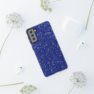 Chic Blue Faux Play on Glitter Effect Cute Phone Case, for IPhone 16 pro Max | Iphone 15, Iphone 14, IPhone 13 Case, 11 8 7, Samsung Galaxy S24, S23, S22, S21, 2 Layer Protection