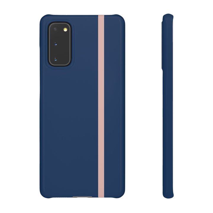 Sleek Navy Blue Pink Stripe Snap Phone Case for iPhone 18 17 16 15 14 13 Pro Max, Samsung Galaxy S26 S25 Ultra Lightweight Cute Phone Case - Studio40ParkLane