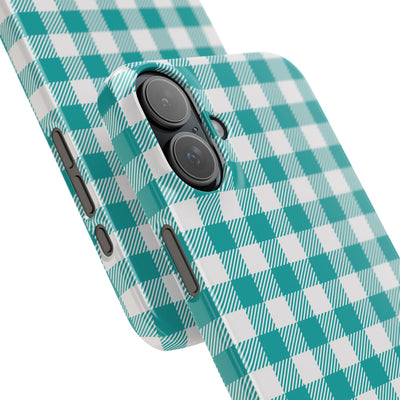 Slim Turquoise Gingham Gift for Her Cute Phone Cases for Iphone 16 Pro Max | iPhone 15 Case | iPhone 15 Pro Max Case, Iphone 14, 13, 12, 11, 10, 8, 7