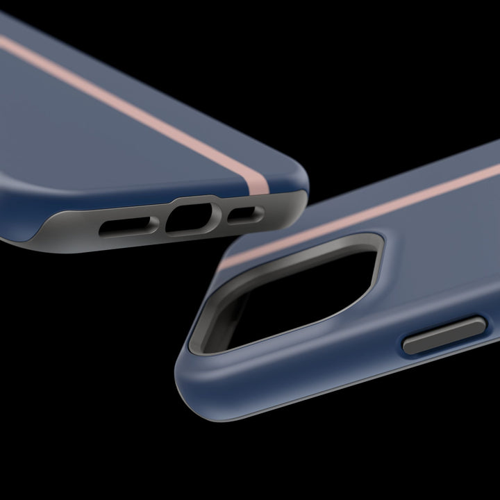 MagSafe Navy Blue Blush Pink Stripe Tough Phone Case iPhone 18 17 16 15 14 13 Pro Max Samsung Galaxy S26 Dual Layer Modern Luxury Cover - Studio40ParkLane
