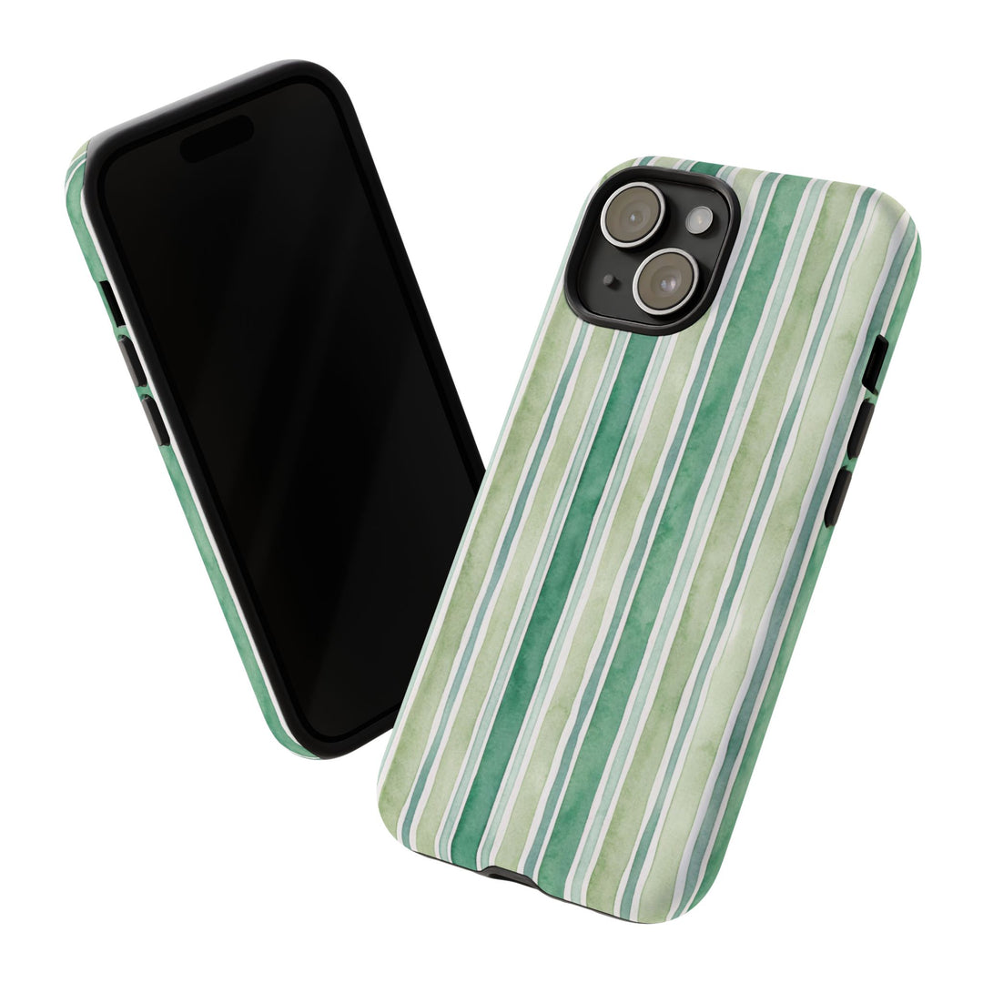 Aesthetic Tough Green Watercolor Stripes Premium Phone Case - For iPhone 17 Pro Max iPhone 16 Pro iPhone 15 Iphone 14 Plus 13 Pro 12 11 10 - Studio40ParkLane