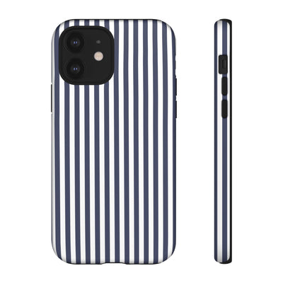 Tough Premium Navy Blue Stripes Phone Case Gift for Her - For Apple iPhone 16 Pro Max 16e iPhone 15 Pro iPhone Iphone 14 Plus 13 Pro 12 SE XR - Studio40ParkLane