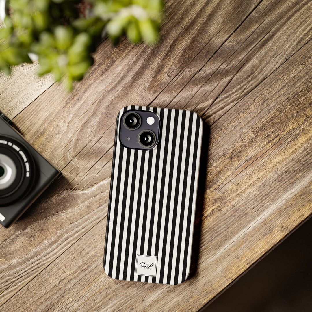 Slim Custom Personalized Black White Striped Phone Case for Iphone 16 - | iPhone 15 Pro Max Case | iPhone 14 Case Iphone 13 12 11 10 9 8 - Studio40ParkLane