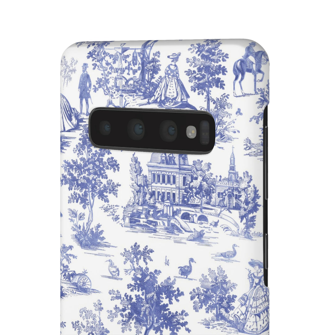 Sleek Snap Blue French Toile Cute Phone Case for iPhone 16 15 14 13 12 11 X Xs Max Xr Pro Plus Samsung Galaxy S24 S23 S22 S21 S20 Note Ultra