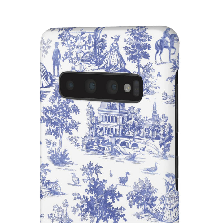Sleek Snap Blue French Toile Cute Phone Case for iPhone 16 15 14 13 12 11 X Xs Max Xr Pro Plus Samsung Galaxy S24 S23 S22 S21 S20 Note Ultra