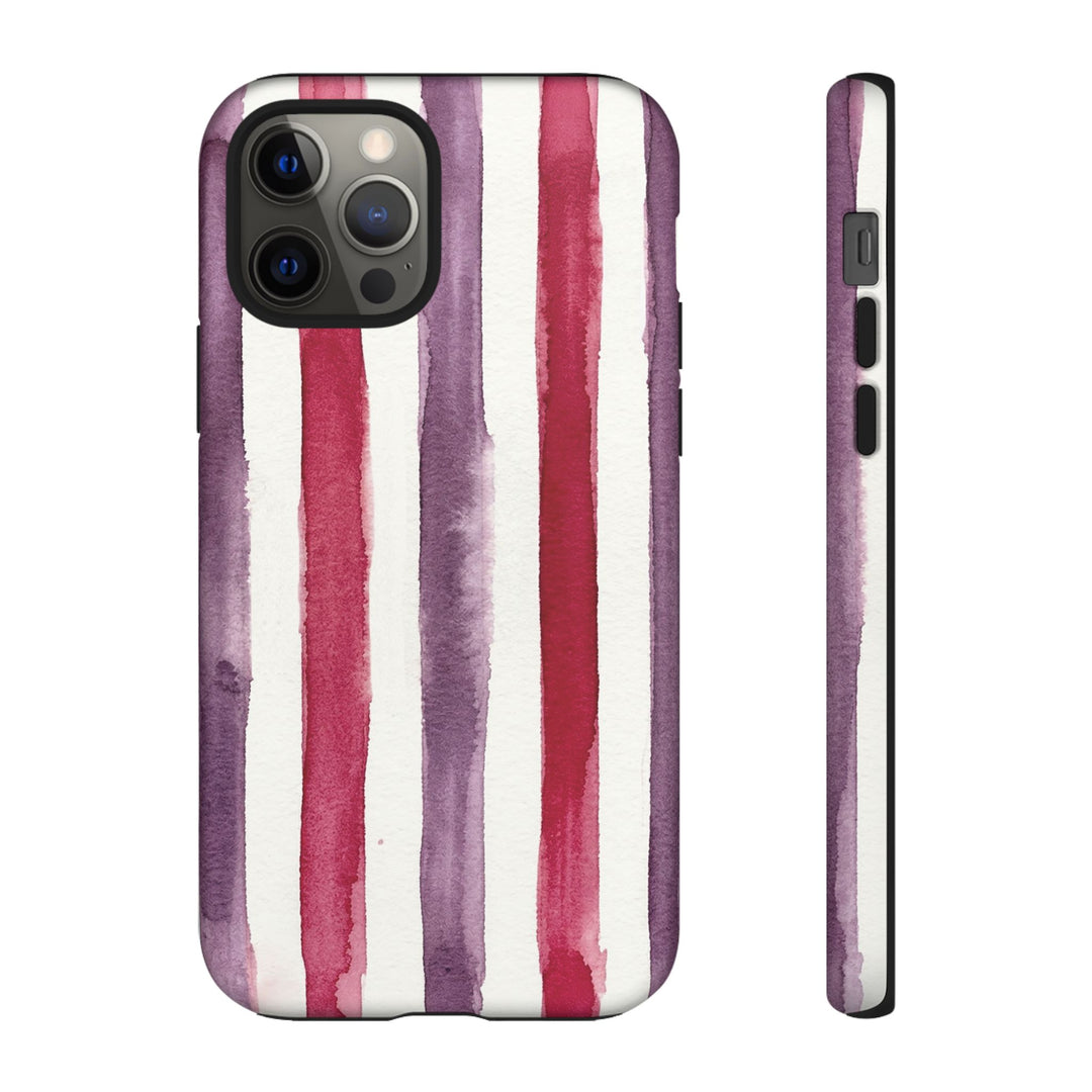 Tough Cute Wine Red Purple Stripes Phone Case, for IPhone 17 Pro Max | Iphone 17 Air, Iphone 16, IPhone 15, 14 13 12, Samsung Galaxy S26, S25, S24, S23 - Studio40ParkLane