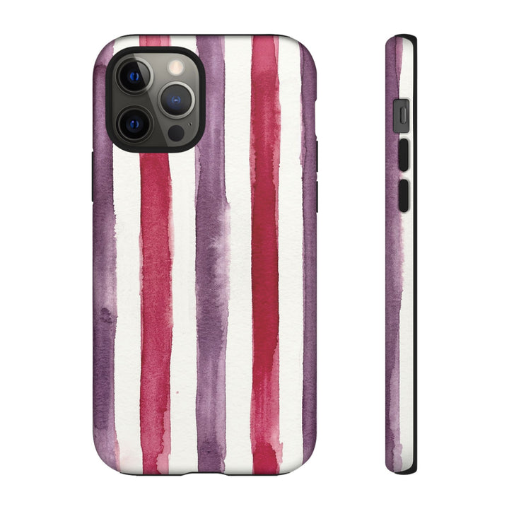 Tough Cute Wine Red Purple Stripes Phone Case, for IPhone 17 Pro Max | Iphone 17 Air, Iphone 16, IPhone 15, 14 13 12, Samsung Galaxy S26, S25, S24, S23 - Studio40ParkLane