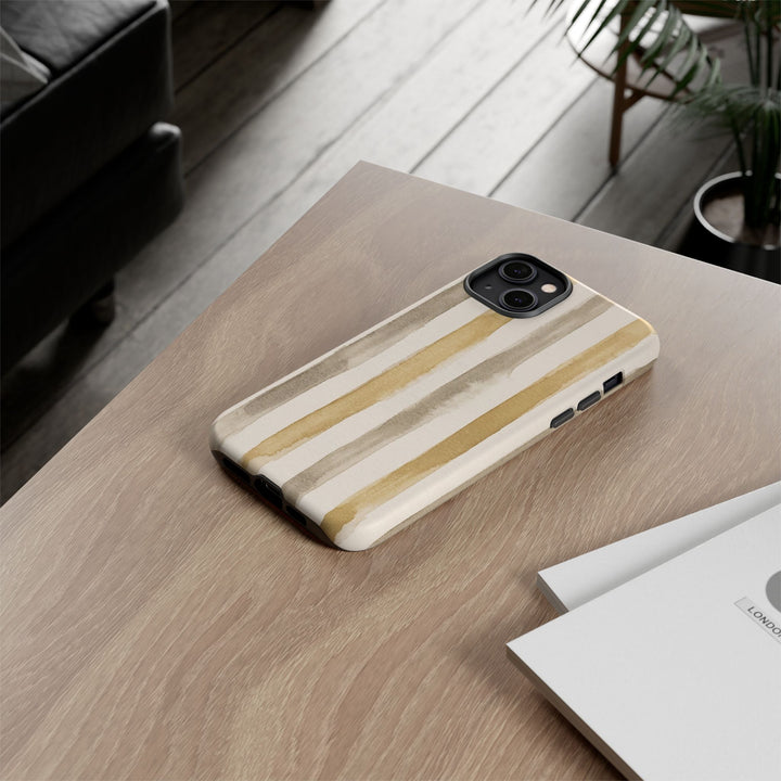 Tough Cute Brown Beige Stripes Phone Case, for IPhone 17 Pro Max | Iphone 17 Air, Iphone 16, IPhone 15, 14 13 12, Samsung Galaxy S26, S25, S24, S23 - Studio40ParkLane