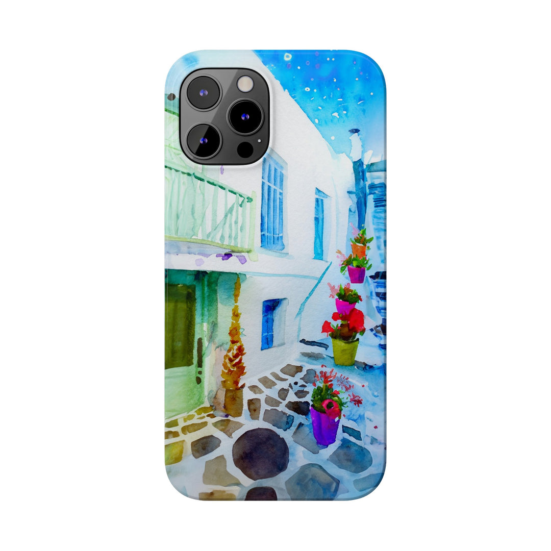 Slim Cute Phone Cases for Iphone | iPhone 15 Case | iPhone 15 Pro Max Case, Iphone 14, Iphone 14 Pro Max, Iphone 13, Colorful Greek Alley Watercolor - Studio40ParkLane