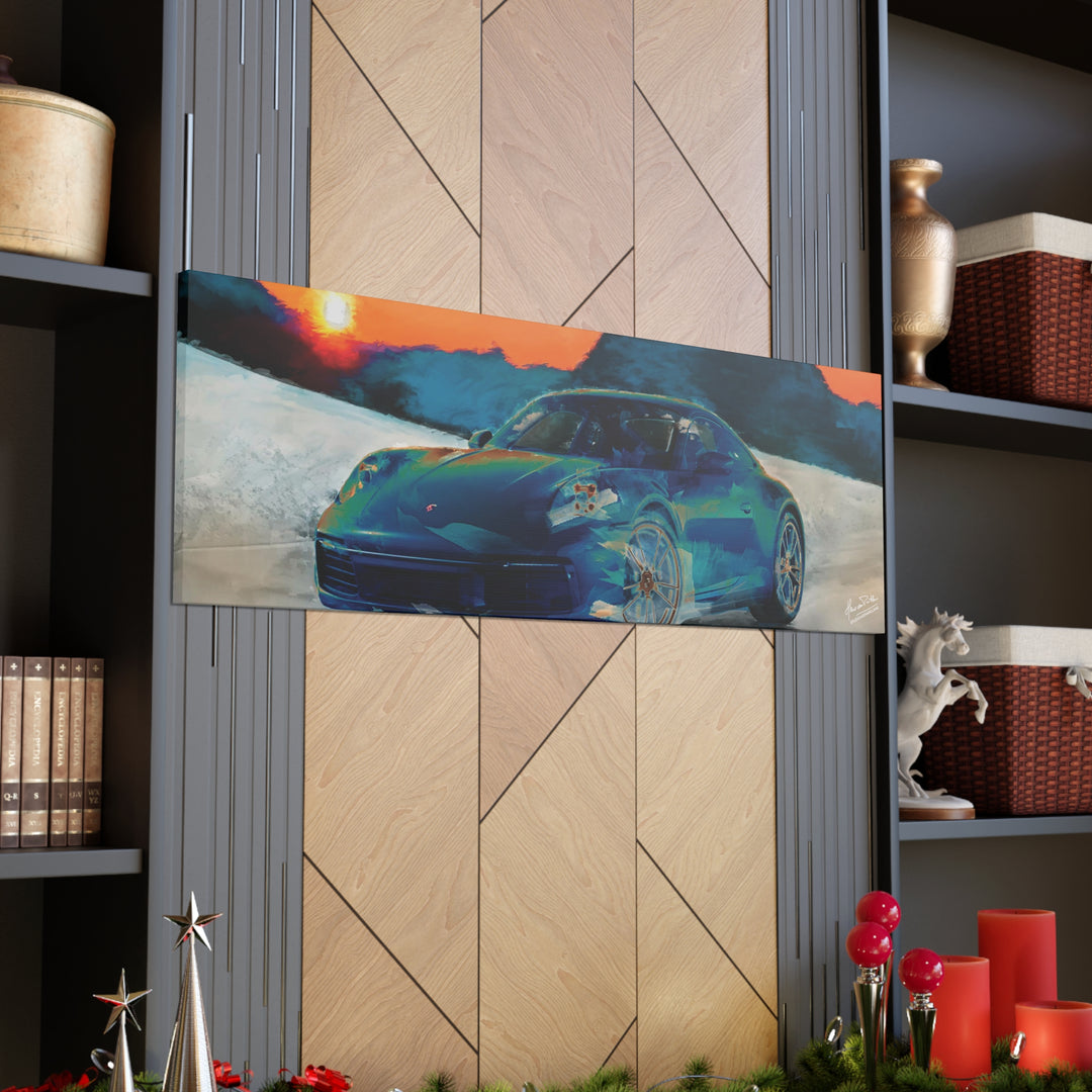 Porsche Wall Art on Canvas Print Gallery Wrapped - Gorgeous Porsche 911 Carrera Wall Art - Set in the mountains with a Sunset - Home Decor - Studio40ParkLane