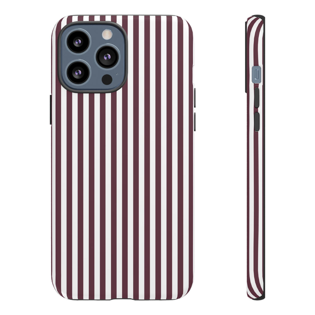 Tough Premium Burgundy Stripes Phone Case Gift for Her - For Apple iPhone 16 Pro Max 16e iPhone 15 Pro iPhone Iphone 14 Plus 13 Pro 12 SE XR - Studio40ParkLane