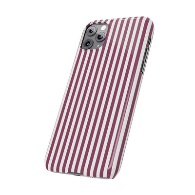 Slim Claret Red Striped Cute Phone Case for Iphone 16 - | iPhone 15 Pro Max Case | iPhone 14 Case Iphone 13 12 11 10 9 8 7 XS X Gift for Her - Studio40ParkLane