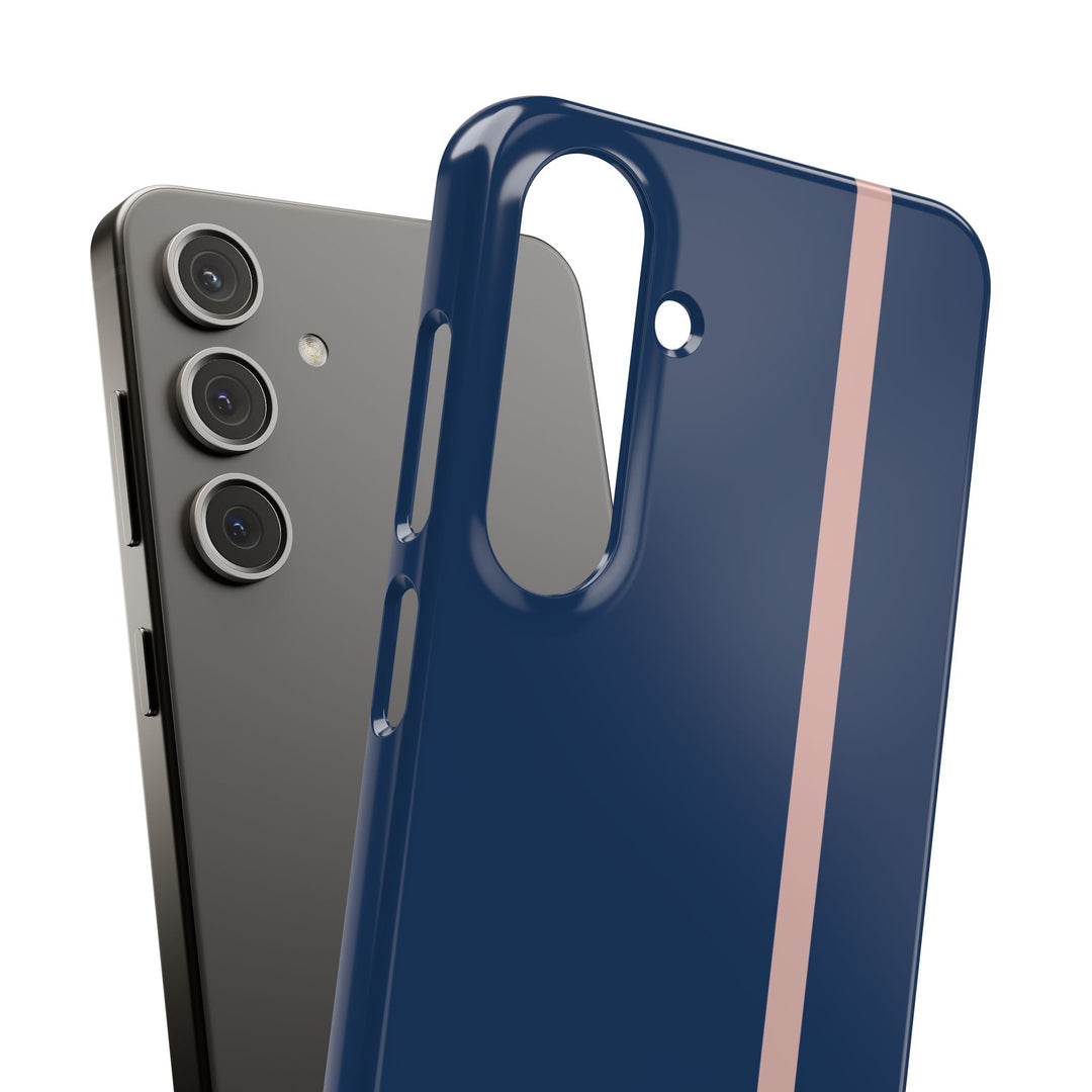 Sleek Navy Blue Pink Stripe Snap Phone Case for iPhone 18 17 16 15 14 13 Pro Max, Samsung Galaxy S26 S25 Ultra Lightweight Cute Phone Case - Studio40ParkLane